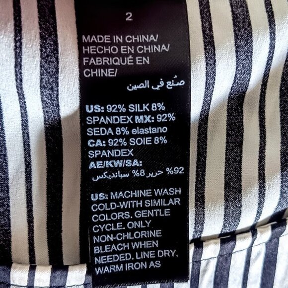 Chico's Black Label Black White Stripe Silk Short Sleeve Top - Picture 7 of 7